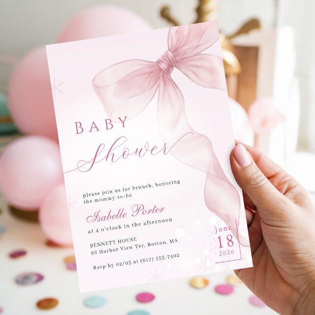 Invitación Niña con lazo rosa Cumpleaños de bebé invierno (Subido por el creador)