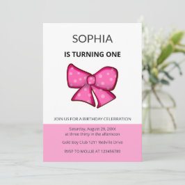 Invitación Niña con lazo rosa cumpleaños infantil primero 