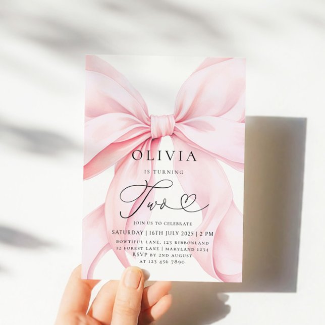 Invitación Niña con Lazo Rosa Segundo Cumpleaños  (Subido por el creador)
