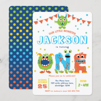 Invitación Niña con tema de Monstruo Primer cumpleaños