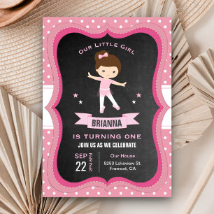Invitación Niña con Tutú Rosa Adorable Bailarina Fiesta de Cu