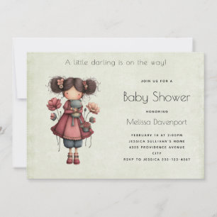 Invitación Niña con una muñeca de rana adorable y caprichosa 