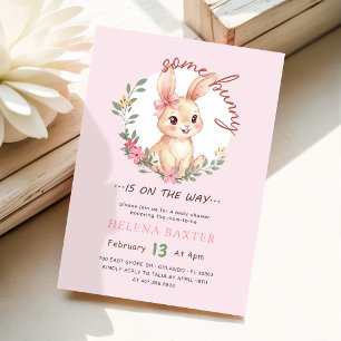 Invitación Niña Conejo Flor Silvestre Lazo Rosa Baby Shower