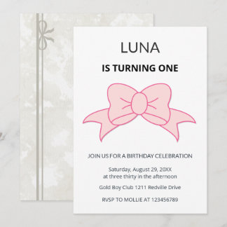 Invitación Niña Coqueta con Lazo Rosa Cumpleaños 1