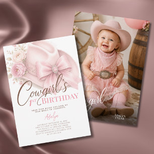 Invitación Niña Coqueta Rosa Foto Vaquera Cumpleaños 1