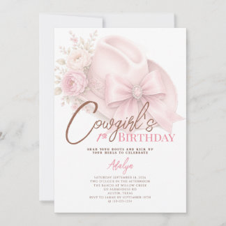 Invitación Niña Coqueta Rosa Letra Vaquera Cumpleaños 1