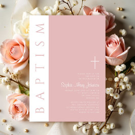 Invitación Niña Cruz Rosa Claro Moderna y Elegante
