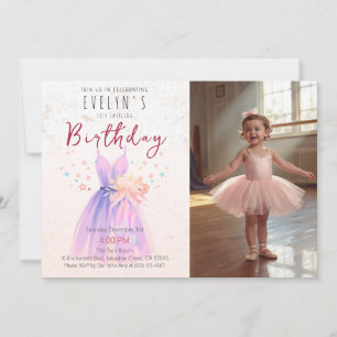 Invitación Niña Cumpleañera Bailarina Rosa Foto Tutú Fiesta