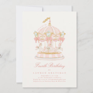 Invitación Niña Cumpleaños Cabalgata de Cuento de Hadas Rosa