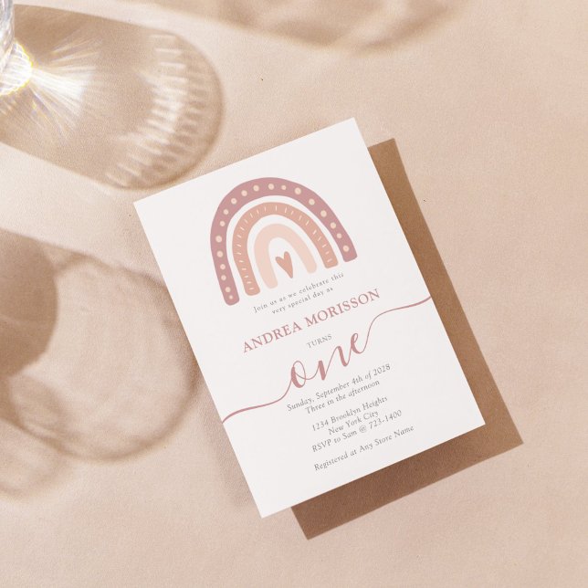 Invitación Niña Cumpleaños Uno Boho Arcoíris Rosa Pastel (Subido por el creador)