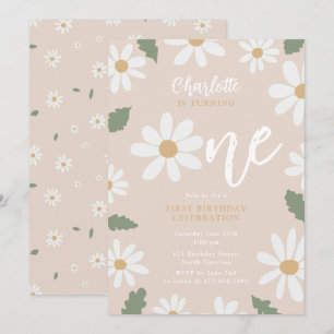 Invitación Niña de 1er Cumpleaños Flor de Margarita Adorable
