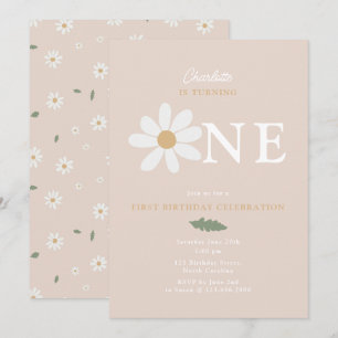 Invitación Niña de 1er cumpleaños flor de margarita linda ros