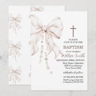 Invitación Niña de Bautizo con Lazo