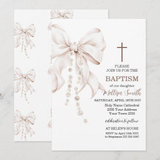 Invitación Niña de Bautizo con Lazo