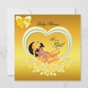 Invitación Niña de bautizo de oro amarillo afroamericana