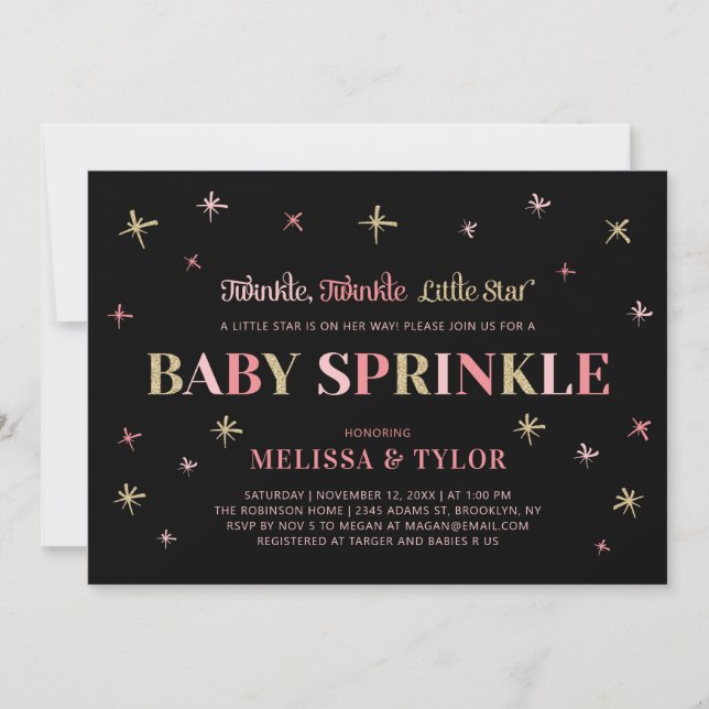 Invitación Niña de Brillo Brillo Estrellita de Baby Sprinkle (Anverso)