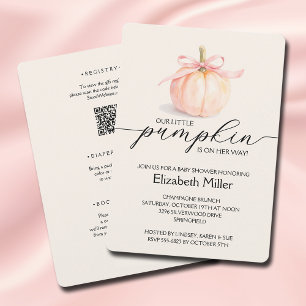Invitación Niña de calabaza con lazo rosa Cumpleaños de bebé 