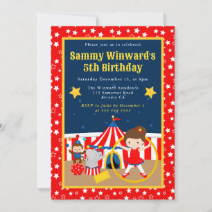 Invitación Niña de circo lindo con hula hoop Cumpleaños de ni