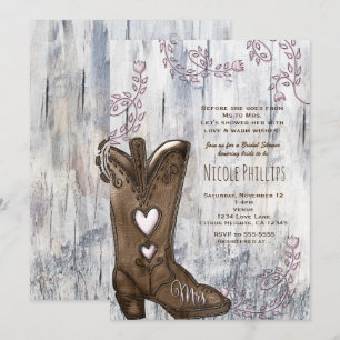 Invitación Niña de corazón rosa, SRA. Cowgirl Boots, ducha de
