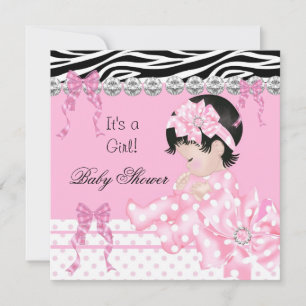 Invitación Niña de Cumple de Bebé Adorable Rosa Cebra Lunares