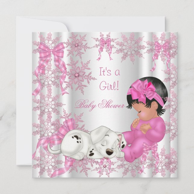 Invitación Niña de Cumple de Bebé Linda Nieve Rosada (Anverso)