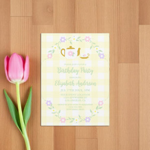 Invitación Niña de cumpleaños 2 tomando té para dos