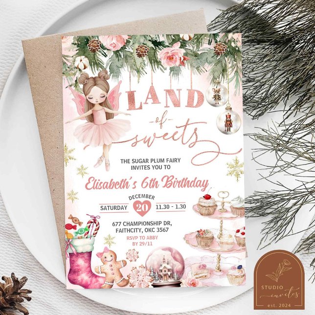 Invitación Niña de cumpleaños bailarina tutú dulces de invier (Subido por el creador)