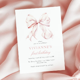 Invitación Niña de Cumpleaños con Lazo Rosa
