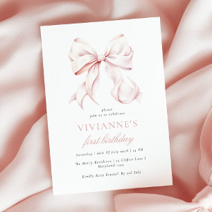 Invitación Niña de Cumpleaños con Lazo Rosa