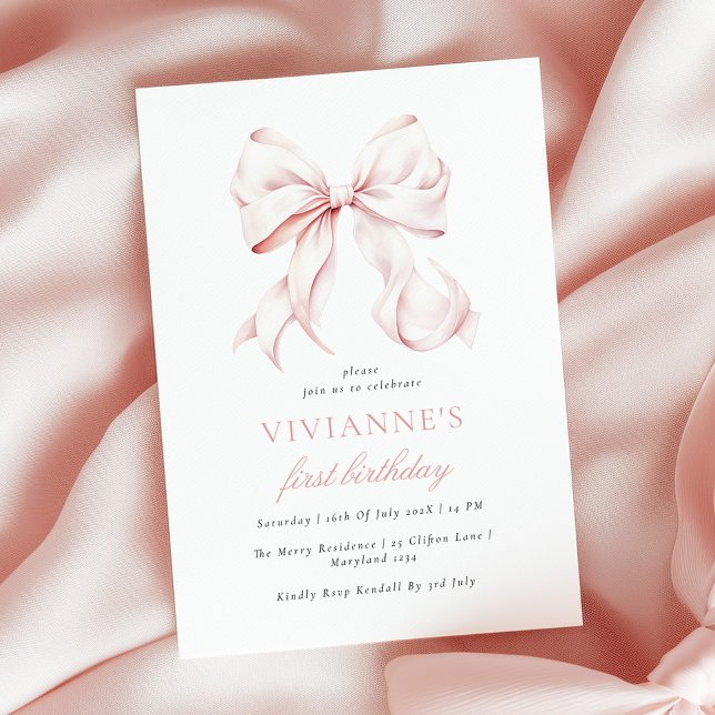 Invitación Niña de Cumpleaños con Lazo Rosa (Subido por el creador)