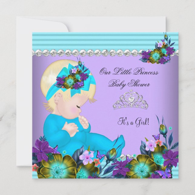 Invitación Niña de Cumpleaños de Bebé Adorable Azul Turquesa  (Anverso)