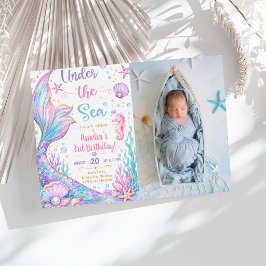 Invitación Niña de cumpleaños número 3 sirena debajo del mar