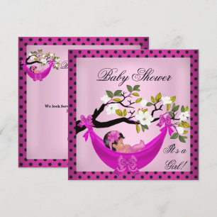 Invitación Niña de ducha de bebé adorable en hamaca rosa