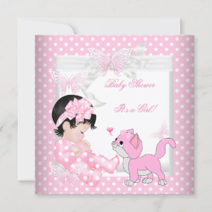 Invitación Niña de ducha de bebé bonita Kitten de mancha rosa