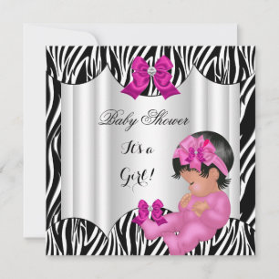 Invitación Niña de ducha de bebé linda cebra de bebé rosa cal