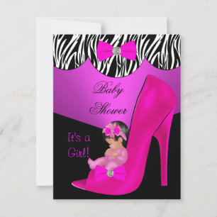 Invitación Niña de ducha de bebé linda Zapato de bebé rosa ca