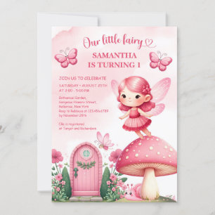 Invitación Niña de fiesta de jardín de hadas de acuarela rosa