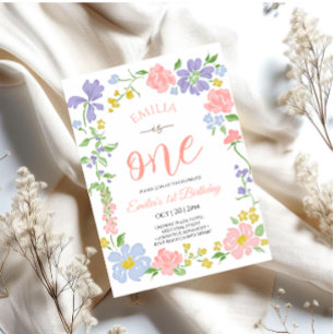 Invitación Niña de flor silvestre cumple un año 