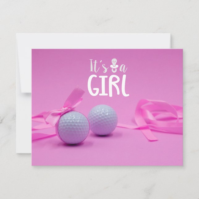 Invitación Niña de golf es Chica en fondo rosado (Anverso)