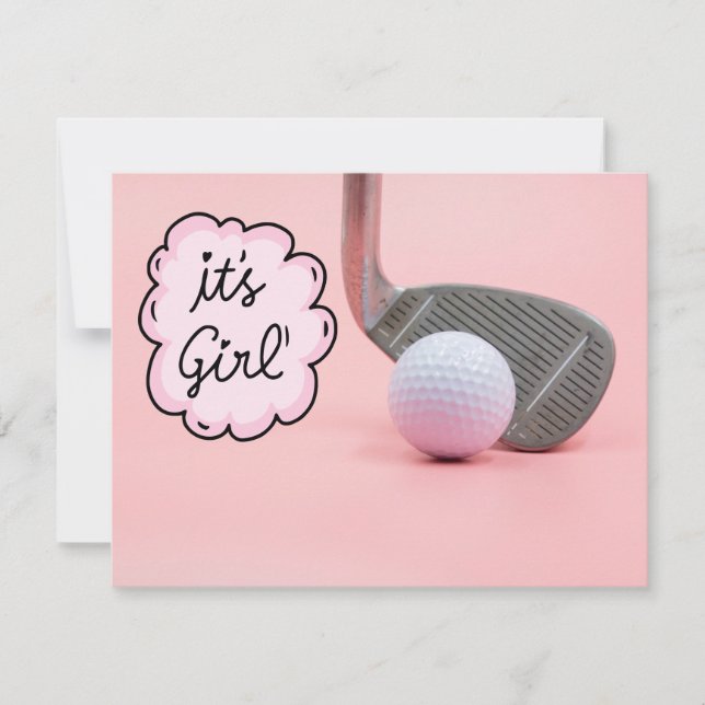 Invitación Niña de golf es Chica en fondo rosado (Anverso)