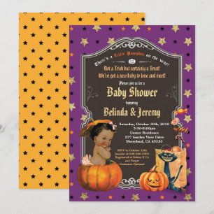 Invitación Niña de Halloween ducha pequeña calabaza morada