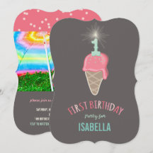 Niña de la chispa del helado rosa cumpleaños númer