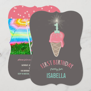 Invitación Niña de la chispa del helado rosa cumpleaños númer