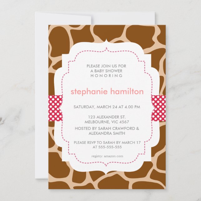 Invitación Niña de la cinta del lunar del estampado de (Anverso)