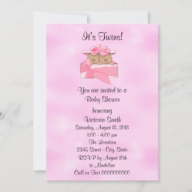 Invitación Niña de la etnia gemela de Baby Shower (Anverso)