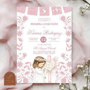 Invitación Niña de la Primera Comunión Cielito Lindo Rosa Arr