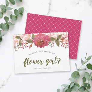 Invitación Niña de las flores de boda floral con acuarela púr