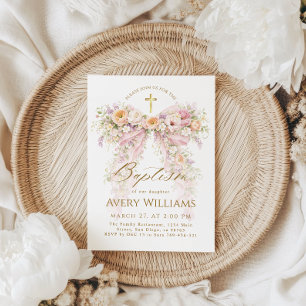 Invitación Niña de lazo floral Bloom Bautizo