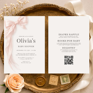 Invitación Niña de lazo rosa Baby Shower Todo en uno