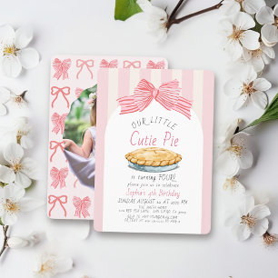 Invitación Niña de lazo rosa pastelito pequeño Cumpleaños fot